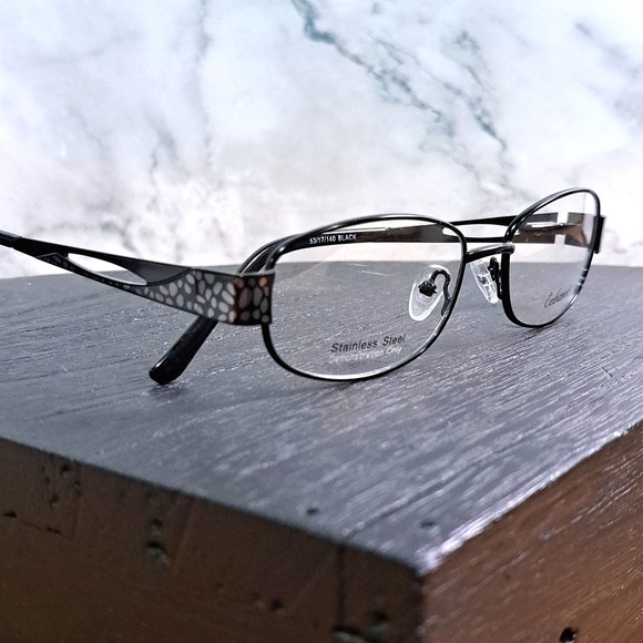 NEW Stainless Steel Eyeglass Frame, black, Rx'able glasses 53-17-140 - Picture 1 of 7